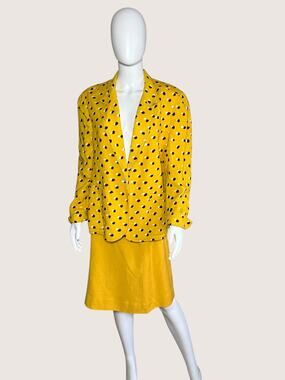 Vintage 1970's Yellow Polka Dot Two Piece Skirt Suit Set - Sz M/L
